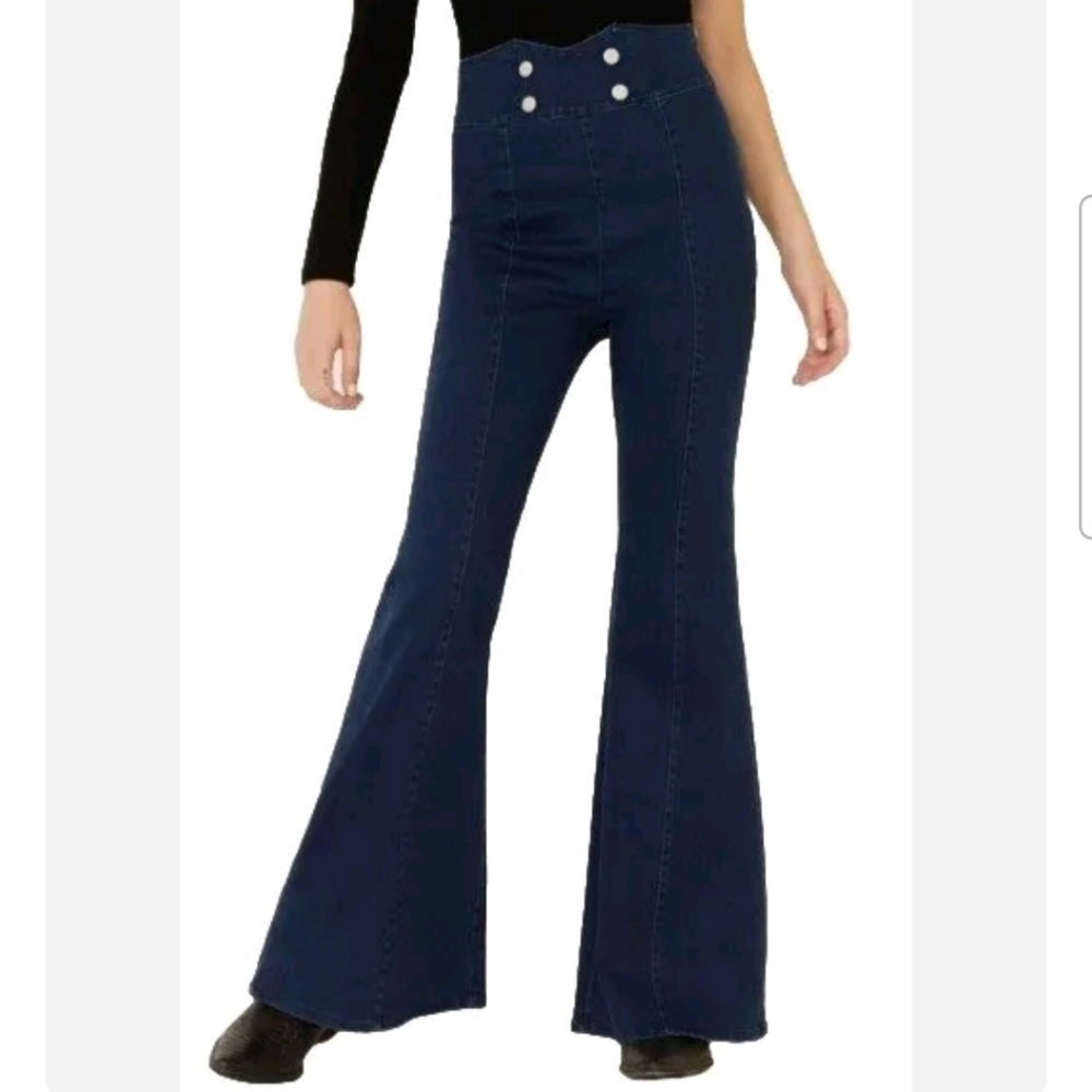 Flying Tomato Women's Dark Wash High Rise Stretch Flare Jeans Size Large